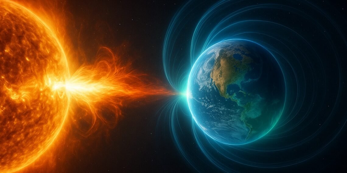 Магнитна буря от Слънцето достига Земята – коронално изригване и геомагнитно поле.