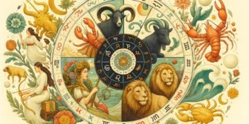 „Цветна илюстрация на зодиакален кръг с всички дванадесет знака – Овен, Телец, Близнаци, Рак, Лъв, Дева, Везни, Скорпион, Стрелец, Козирог, Водолей и Риби, символизираща месечния хороскоп за ноември 2025.“