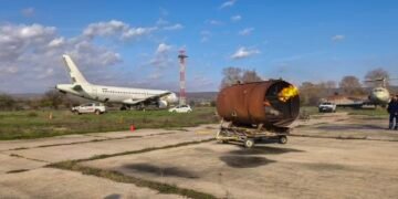 Учебна тренировка за пожар с авиационно гориво, проведена от екипите за безопасност и ПБЗН на Летище Варна.