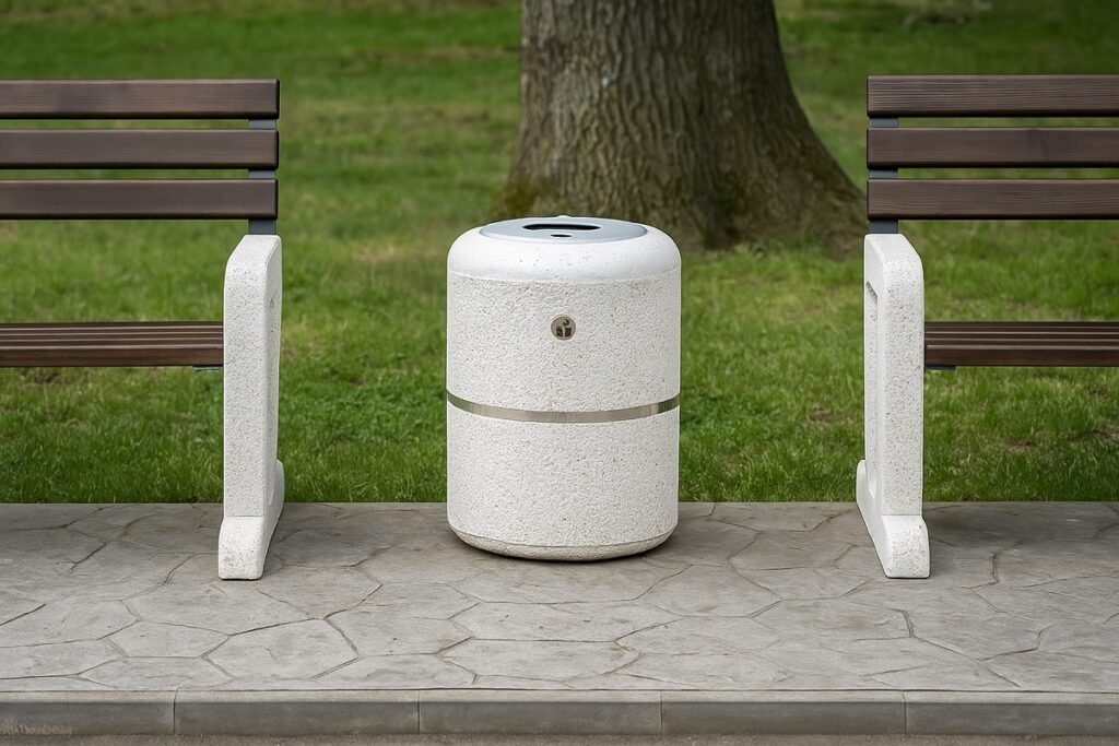 Модерно бетонно кошче, поставено в пешеходна зона на Варна като част от обновяването на градската среда