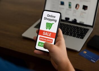 Човек държи смартфон и преглежда онлайн обяви за продажба, символизирайки рисковете от интернет измами и фалшиви оферти