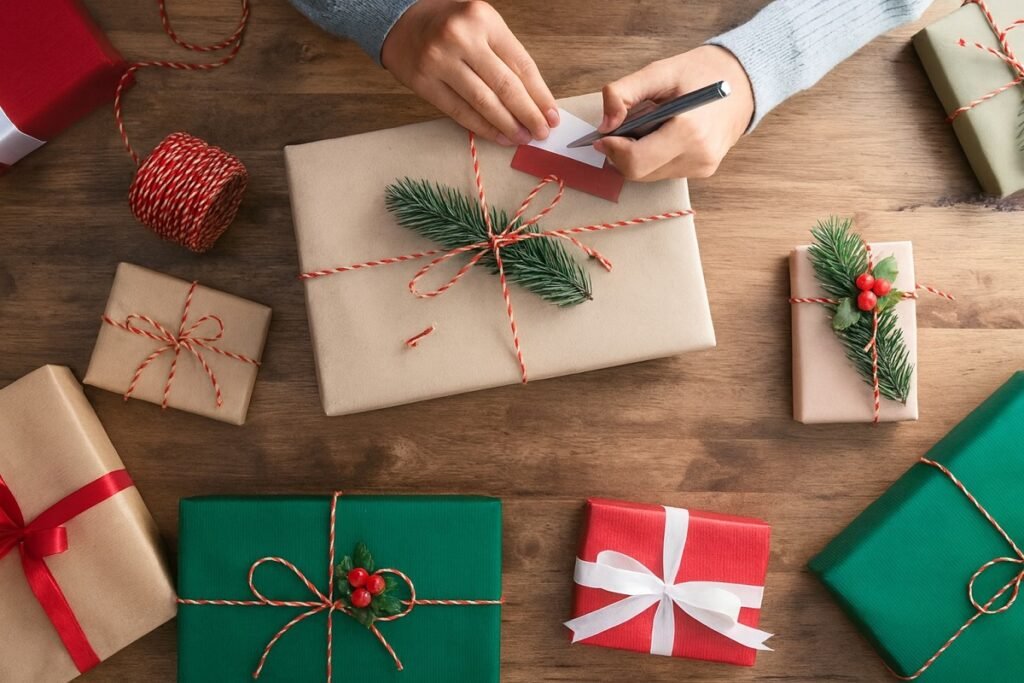 Подготвени коледни подаръци, опаковани в празнични цветове – идеи за бюджетни подаръци до 100 лв.