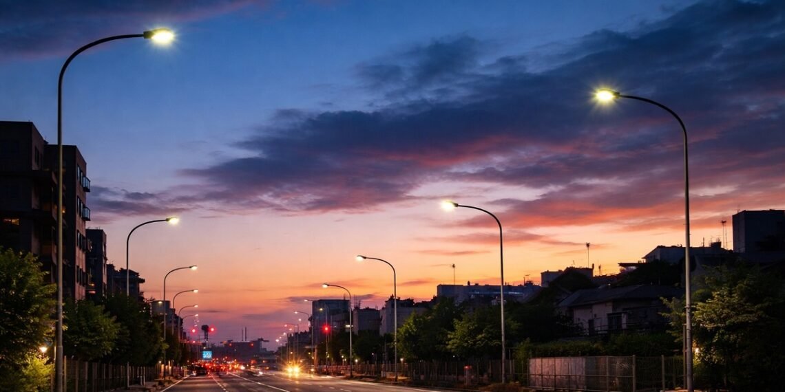 Тъмен участък от ул. „Девня“ във Варна без улично осветление заради кражби на електрозахранващи кабели.