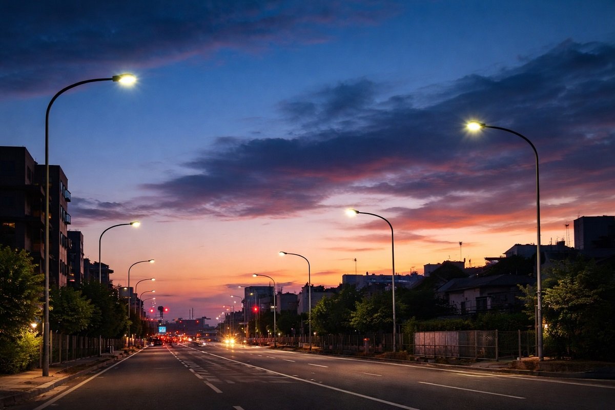 Тъмен участък от ул. „Девня“ във Варна без улично осветление заради кражби на електрозахранващи кабели.