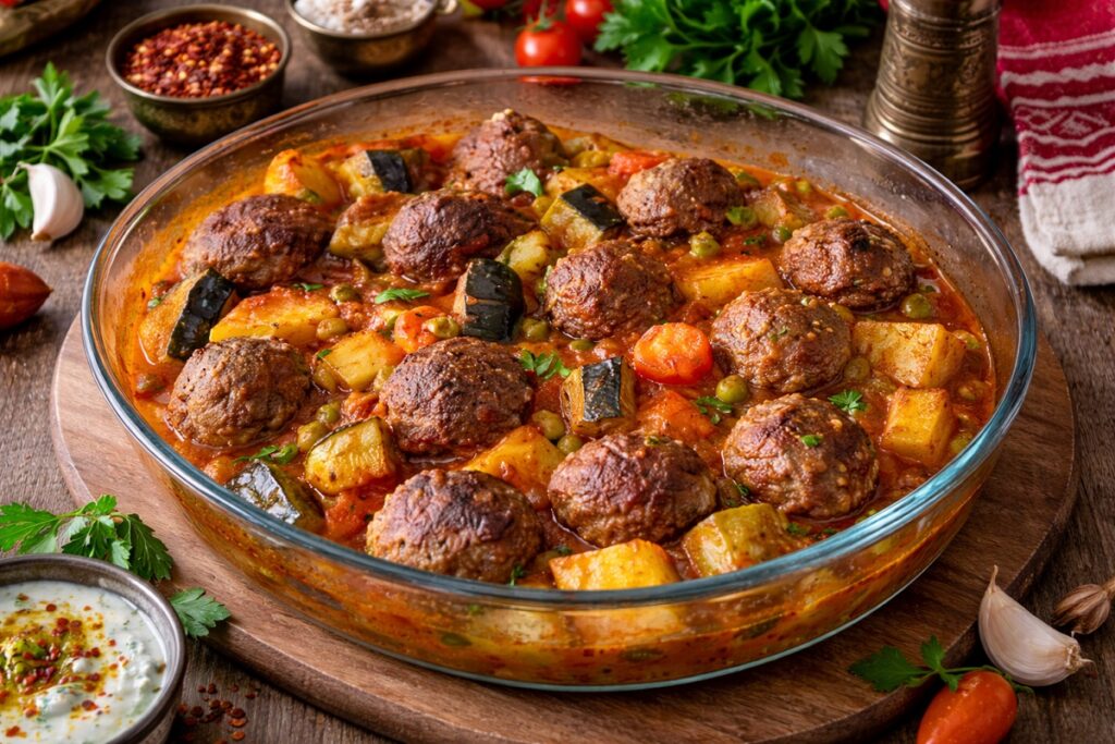 Сочни кюфтета с картофи, тиквички и патладжан на фурна