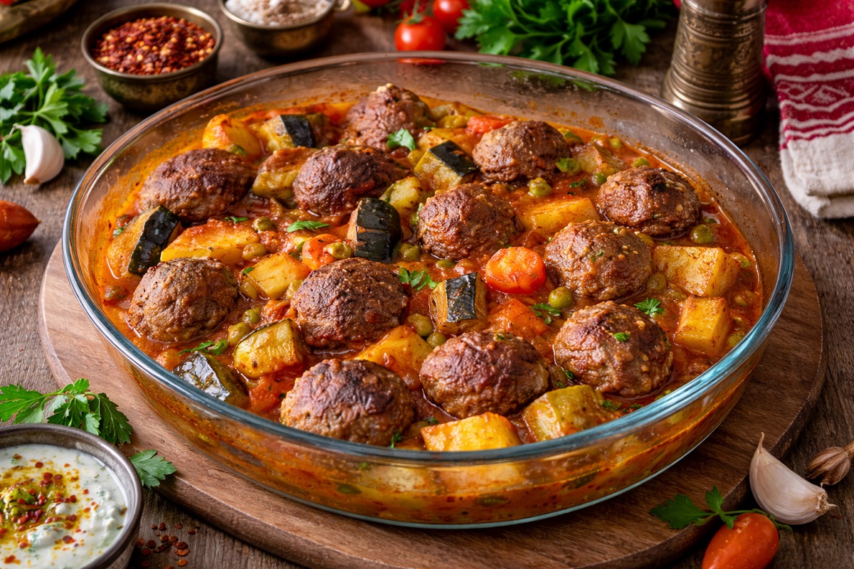 Сочни кюфтета с картофи, тиквички и патладжан на фурна