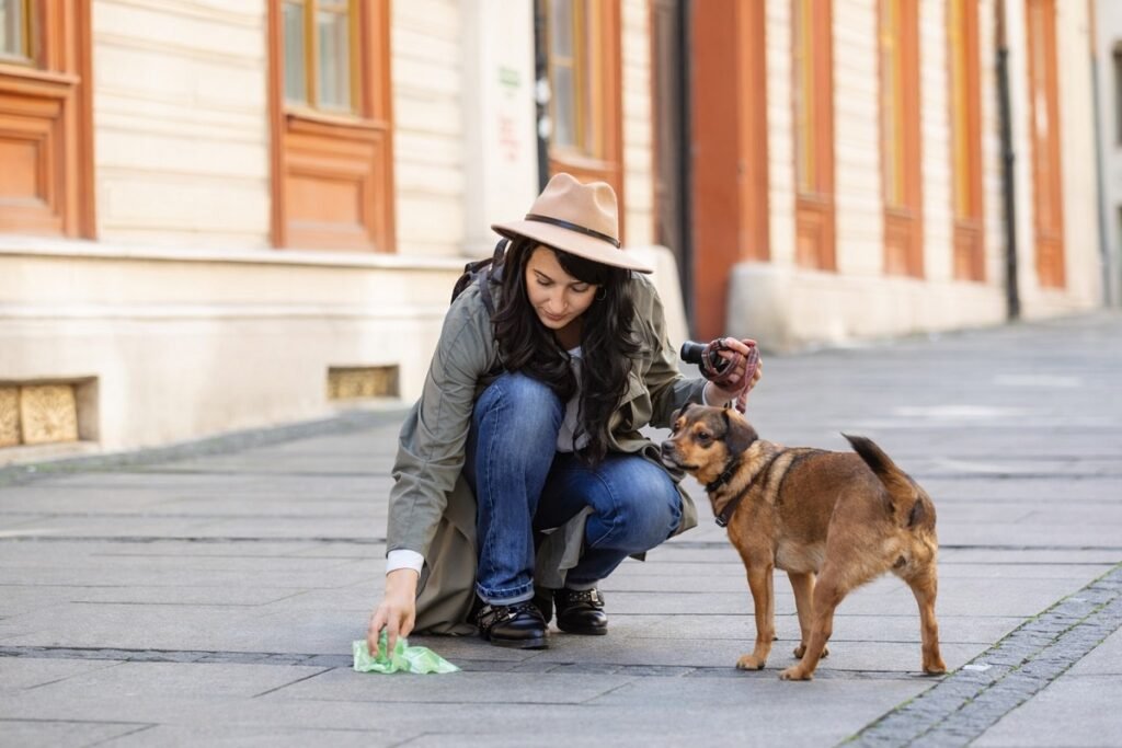 Отговорен стопанин почиства след домашно куче на тротоар във Варна