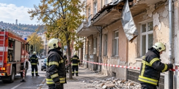 Пожарникари обезопасяваха сгради в Шумен заради падаща мазилка и надвиснали ламарини